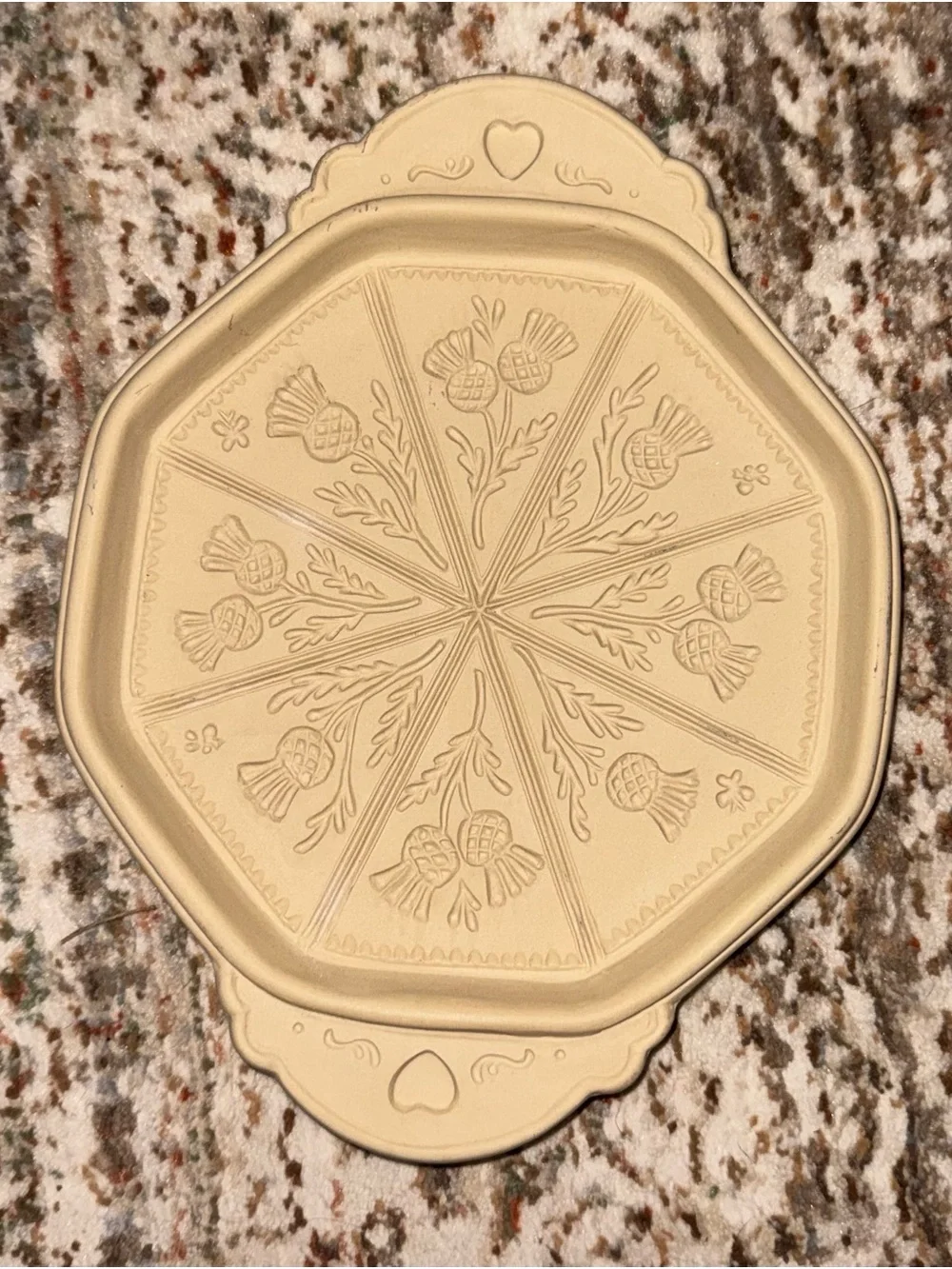 Brown Bag Decorative Cream Ceramic Cake Stand with Floral Embossed Design